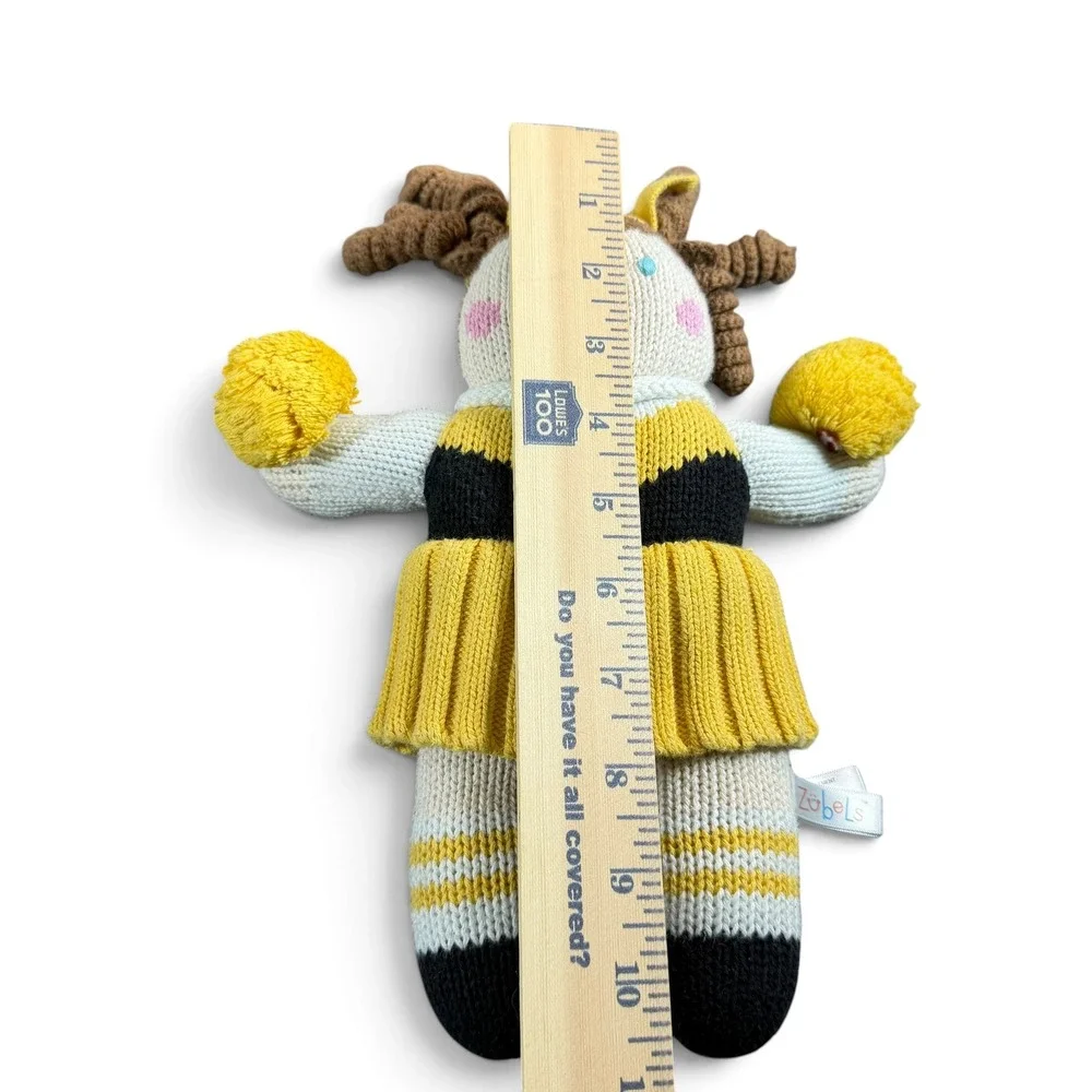 Zubels Hand Knit Cheerleader Doll Yellow Black Cotton Plush 12 Inch Toy